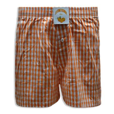 Men's Orange Plaid Boxers Shorts with Front Center Woven Label Design