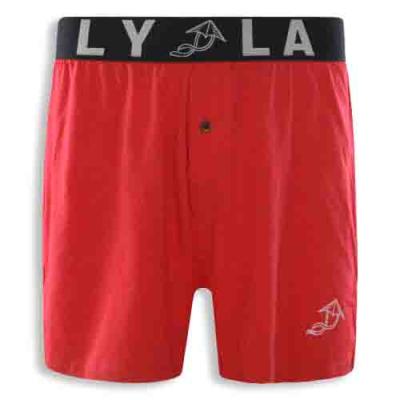 Red Solid Color Cotton Boxer Shorts with A Custom Waistband Design Paired with Custom Print Craftsmanship