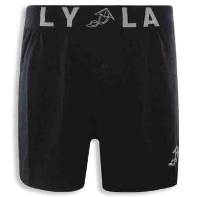 Black Solid Color Cotton Boxer Shorts with A Custom Waistband Design Paired with Custom Print Craftsmanship