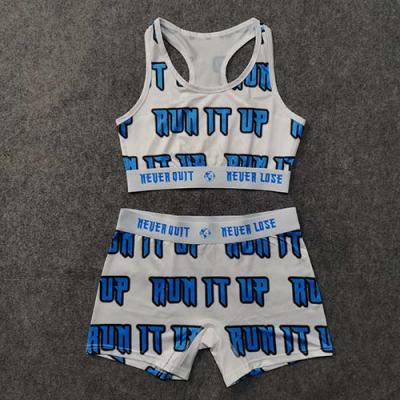 Custom Elastic Women's Sports Suit with All-over Blue Print Pattern